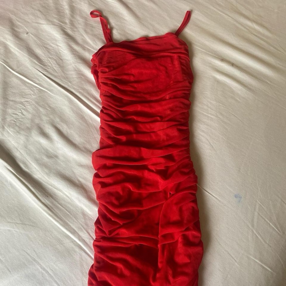 Vibrant Red Ruched Mini Dress